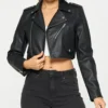 Women's Black Cropped Leather Biker Jacket