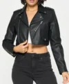 Women's Black Cropped Leather Biker Jacket