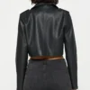 Women's Black Cropped Leather Biker Jacket Back