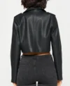 Women's Black Cropped Leather Biker Jacket Back