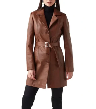 Women’s Brown Leather Trench Coat