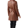 Women’s Brown Leather Trench Coat Back