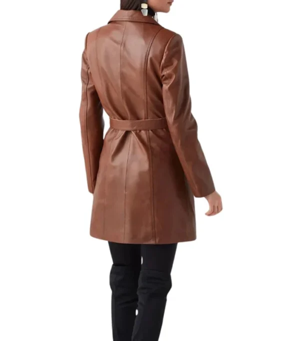 Women’s Brown Leather Trench Coat Back