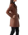 Women’s Brown Leather Trench Coat Side Look