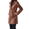Women’s Brown Leather Trench Coat on Sale