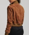 Women’s Brown Suede Leather Bomber Jacket Back