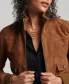 Women’s Brown Suede Leather Bomber Jacket on Sale