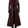 Women's Classic Dark Maroon Leather Trench Coat