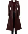 Women's Classic Dark Maroon Leather Trench Coat