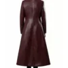 Women's Classic Dark Maroon Leather Trench Coat Back