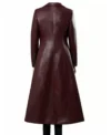 Women's Classic Dark Maroon Leather Trench Coat Back