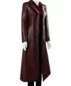 Women's Classic Dark Maroon Leather Trench Coat Side Look