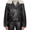 Women's Shearling Collar Leather Biker Jacket