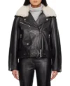 Women's Shearling Collar Leather Biker Jacket