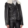 Women's Shearling Collar Leather Biker Jacket Side Look