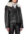 Women's Shearling Collar Leather Biker Jacket Side Look