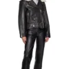 Women's Shearling Collar Leather Biker Jacket on Sale