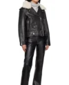 Women's Shearling Collar Leather Biker Jacket on Sale