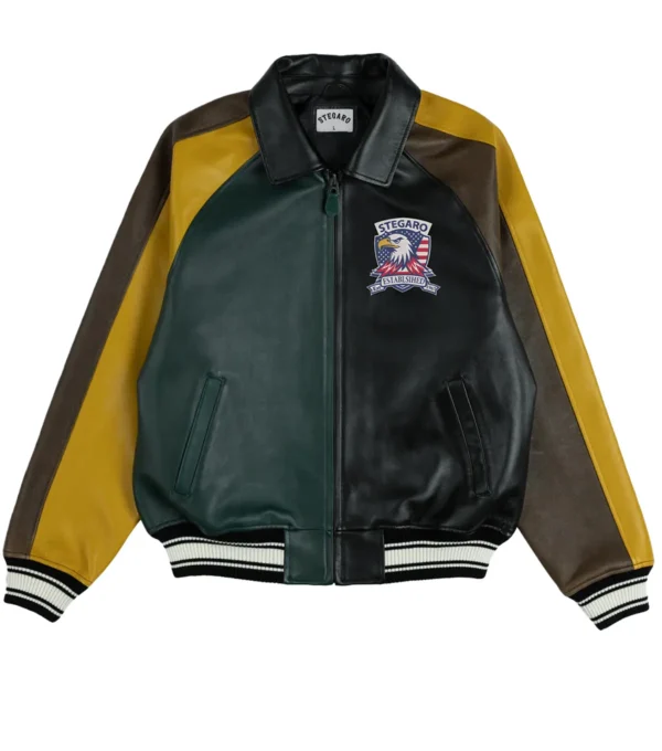 order Multicolor Varsity Leather Jacket