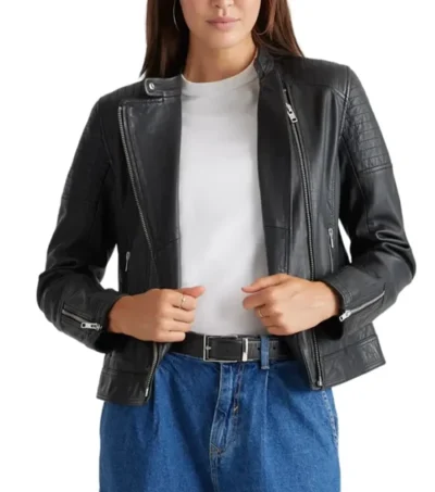Asymmetrical Zipper Black Leather Jacket For Women