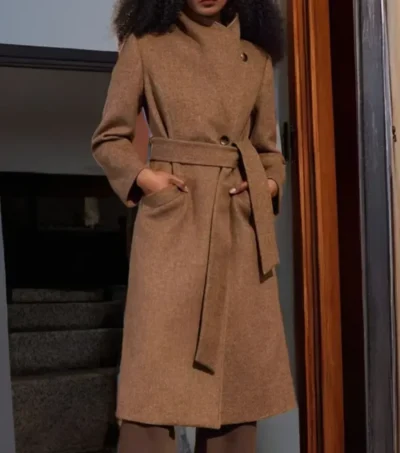 Aurellia Brown Wool Belted Overcoat Jacket
