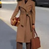 Aurellia Brown Wool Belted Overcoat Jacket Front