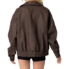 Aureza Brown Oversized Leather Zipper Jacket Back