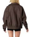 Aureza Brown Oversized Leather Zipper Jacket Back