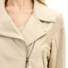 Beige Biker Style Leather Jacket Closer