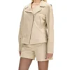Beige Biker Style Leather Jacket on Sale