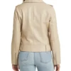 Beige Biker Style Leather Zipper Jacket Front