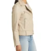 Beige Biker Style Leather Zipper Jacket Side Look