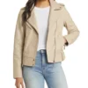 Beige Biker Style Leather Zipper Jacket Zipper