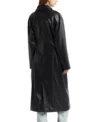 Black Belted Leather Long Coat For Women Back