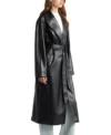 Black Belted Leather Long Coat For Women Side Look