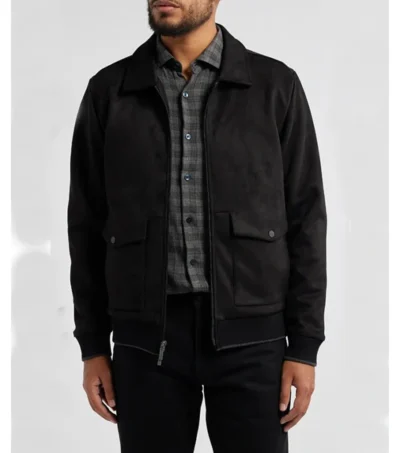 Black Bomber Suede Leather Jacket