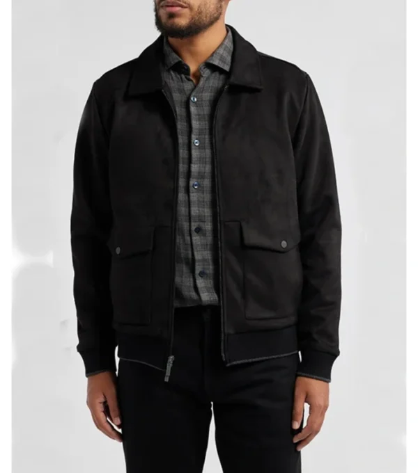 Black Bomber Suede Leather Jacket