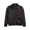 Black Bomber Suede Leather Jacket Front