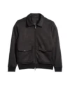 Black Bomber Suede Leather Jacket Front