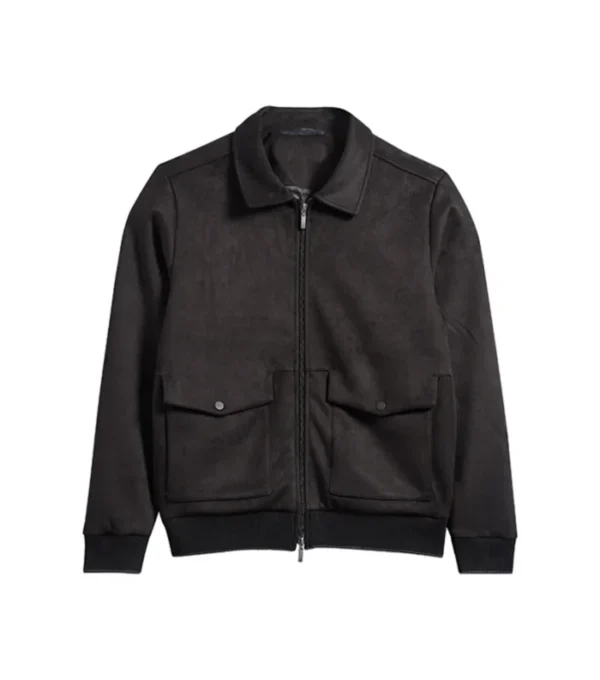 Black Bomber Suede Leather Jacket Front
