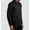 Black Bomber Suede Leather Jacket Side Look
