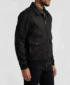 Black Bomber Suede Leather Jacket Side Look