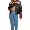 Black Cafe Racer Leather Jacket Women Red And White Stripes Sale