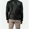 Black Cafe Racer Leather Jacket with White Sleeve Stripes Back