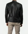 Black Cafe Racer Leather Jacket with White Sleeve Stripes Back