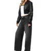 Black Cropped Bomber Style Leather Jacket Front