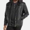 Black Hooded Cafe Racer Leather Jacket