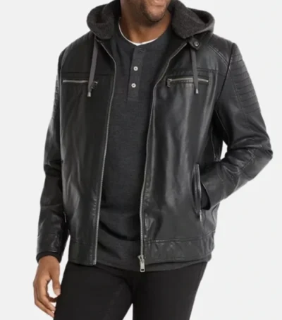 Black Hooded Cafe Racer Leather Jacket
