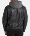 Black Hooded Cafe Racer Leather Jacket Back
