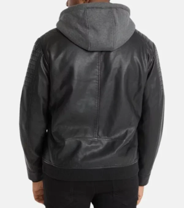 Black Hooded Cafe Racer Leather Jacket Back